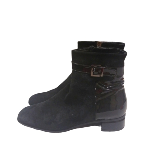 Aquatalia Black Suede and Patent Leather Boots Ankle Booties Size 7.5 - Picture 7 of 13